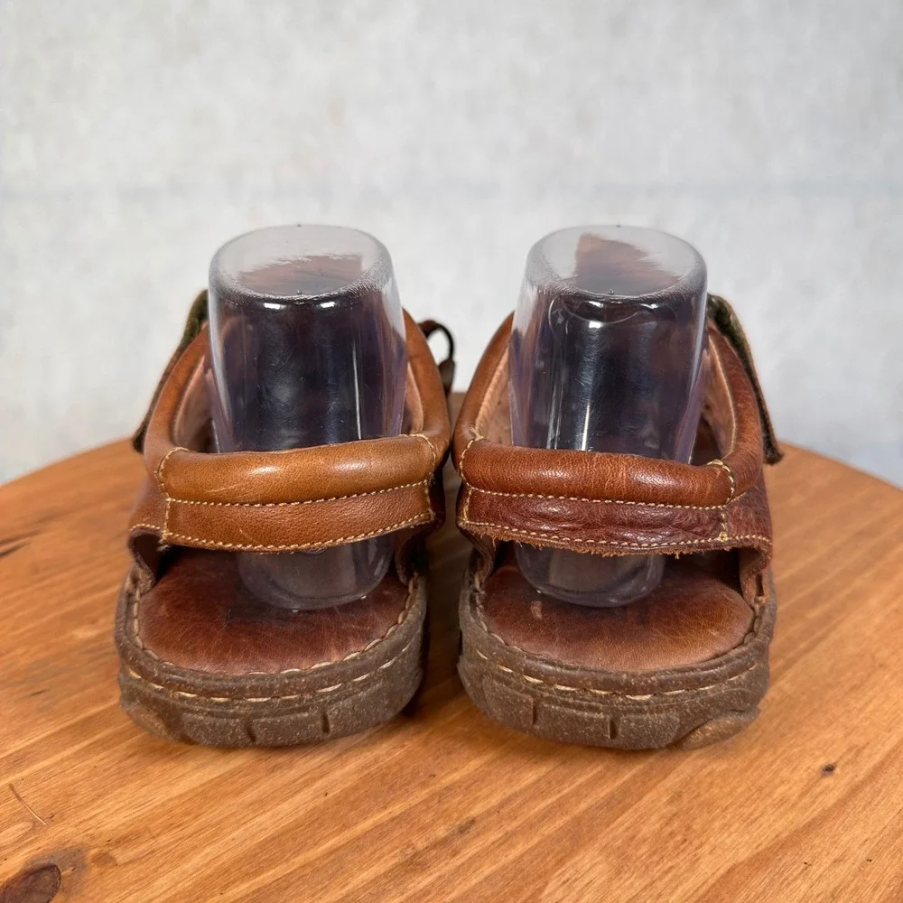 Born Fisherman Sandals Mens 8 Brown Good Leather Caged M6504 Hook Loop Strap